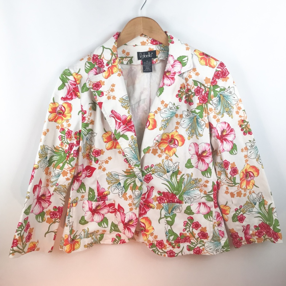 Rafaella Floral Jacket Blazer Womens Sz 10 White